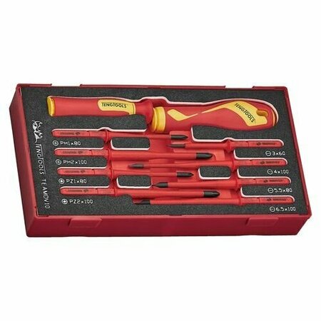 TENG TOOLS 10 Piece 1000 Volt Insulated Interchangeable Screwdriver Blade & Handle Eva Foam Set TEAMDV10